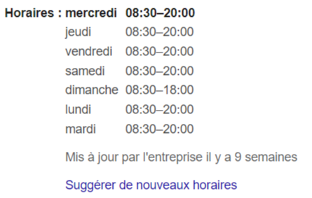 Horaires Monceau Fleurs GMB