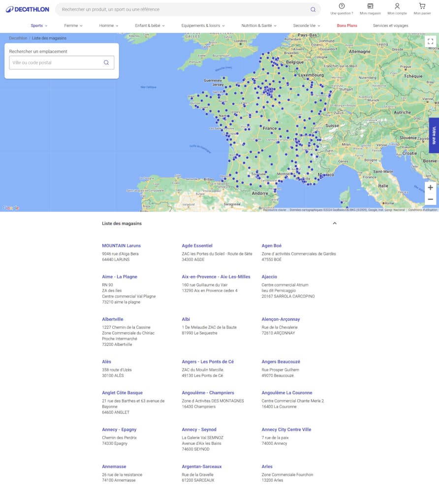 Store Locator de Decathlon